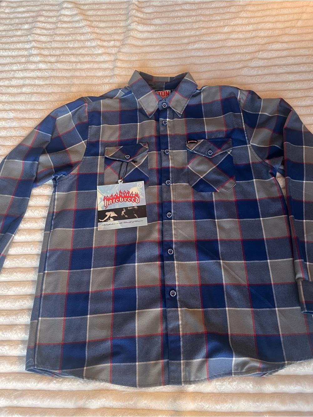 DIXXON “Hatebreed” Blue, Gray and Red Plaid Button-Down Shirt